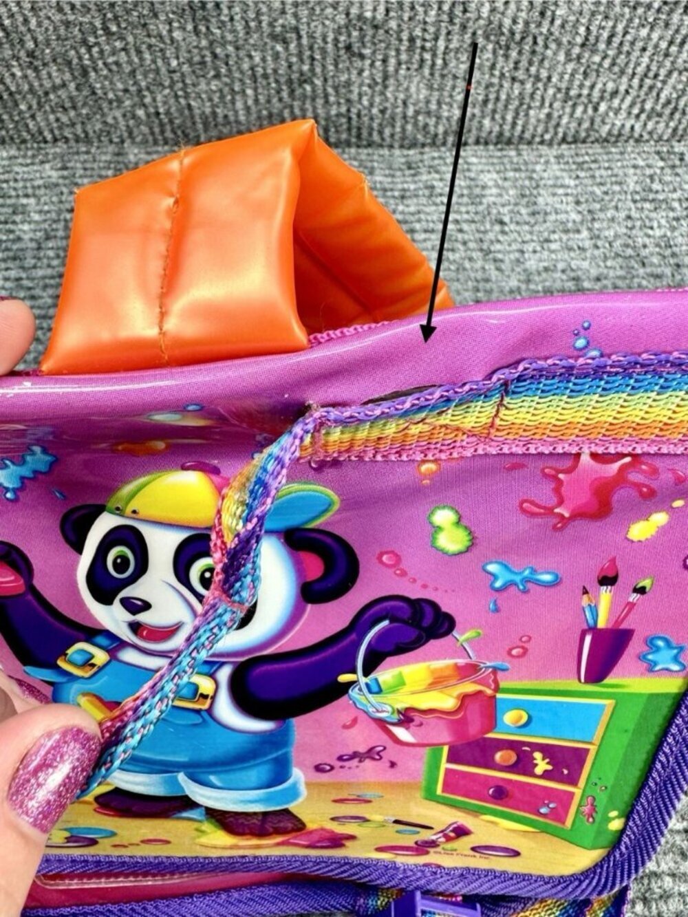 Lisa Frank Panda Painter Backpack Bag Vintage 90’s Rainbow Straps Case VERY RARE - Picture 12 of 16